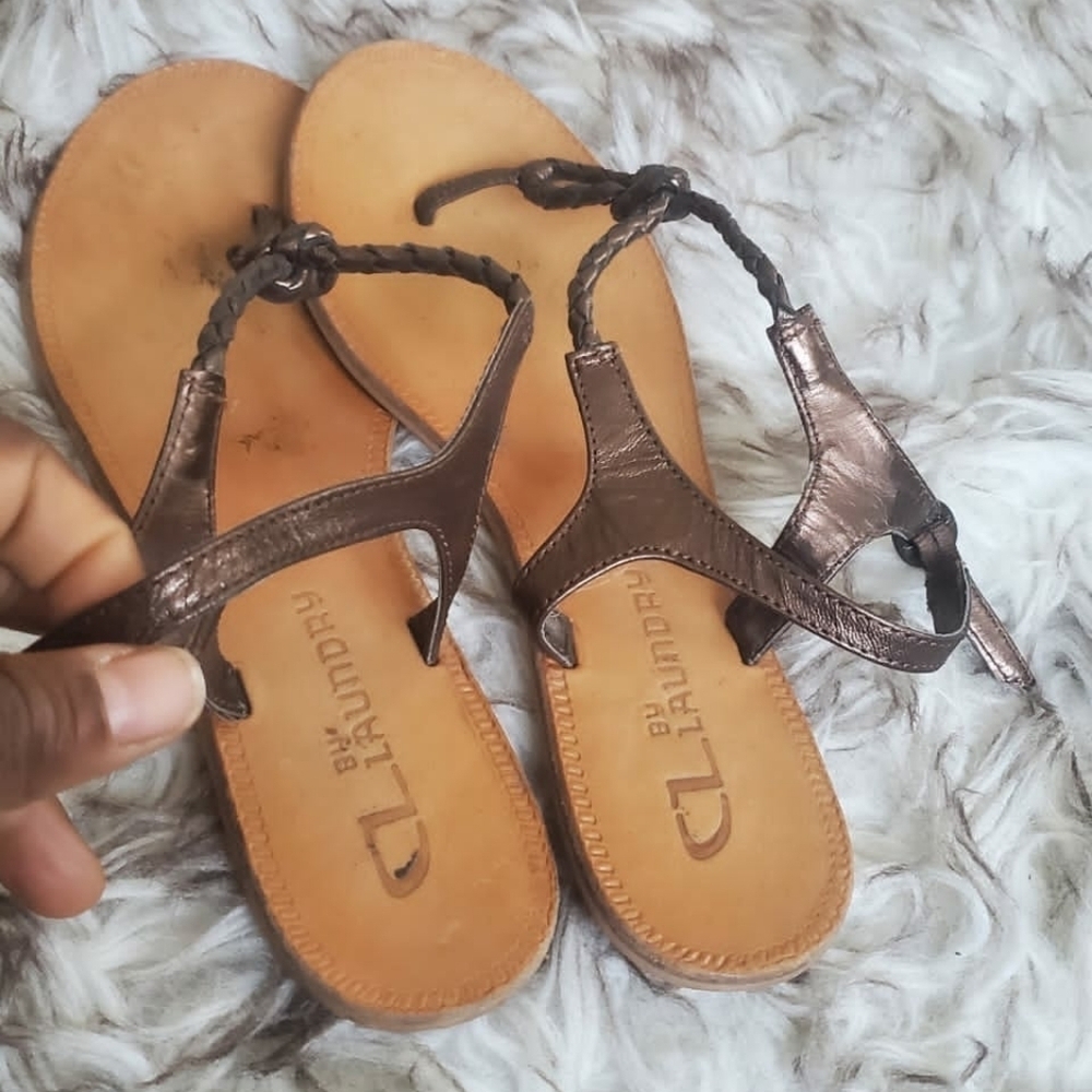 CL By Laundry Brown Braided Leather Thong Ankle Strap Flip Flops Sandals Sz 8🌴